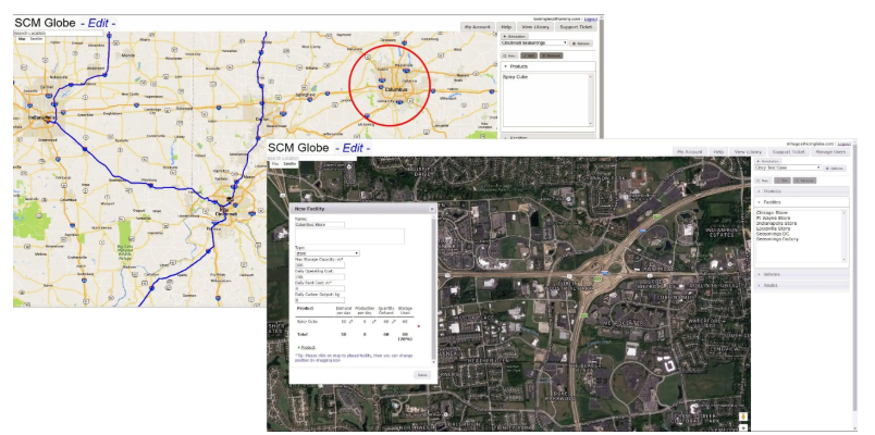 Cincinnati SCM Globe simulation assignment map illustration showing logistics and supply chain optimization network